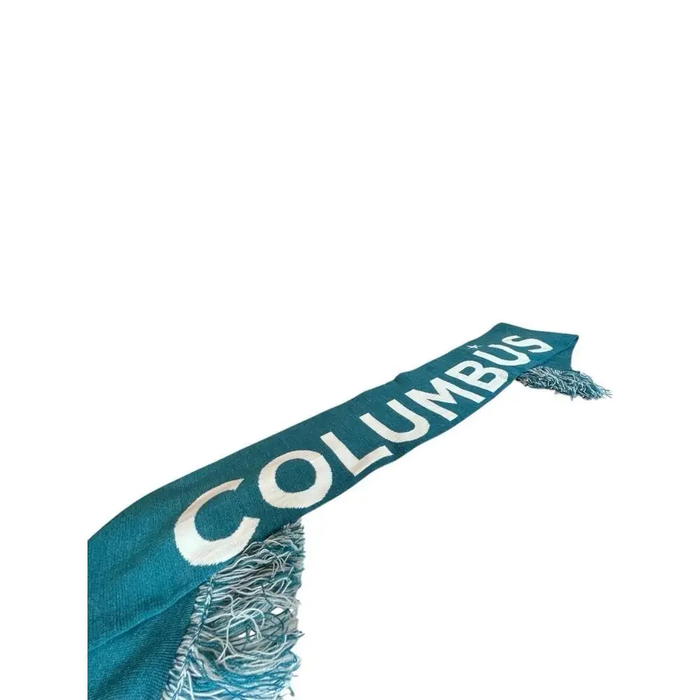 Columbus Teal And‎ Cream Knit Rectangular Fringed Scarf 31